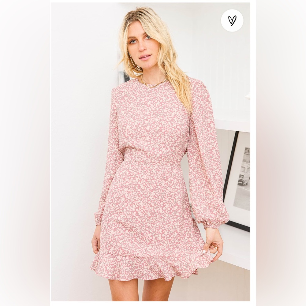 Lulus Blooming darlin mauve floral print ruffled mini dress